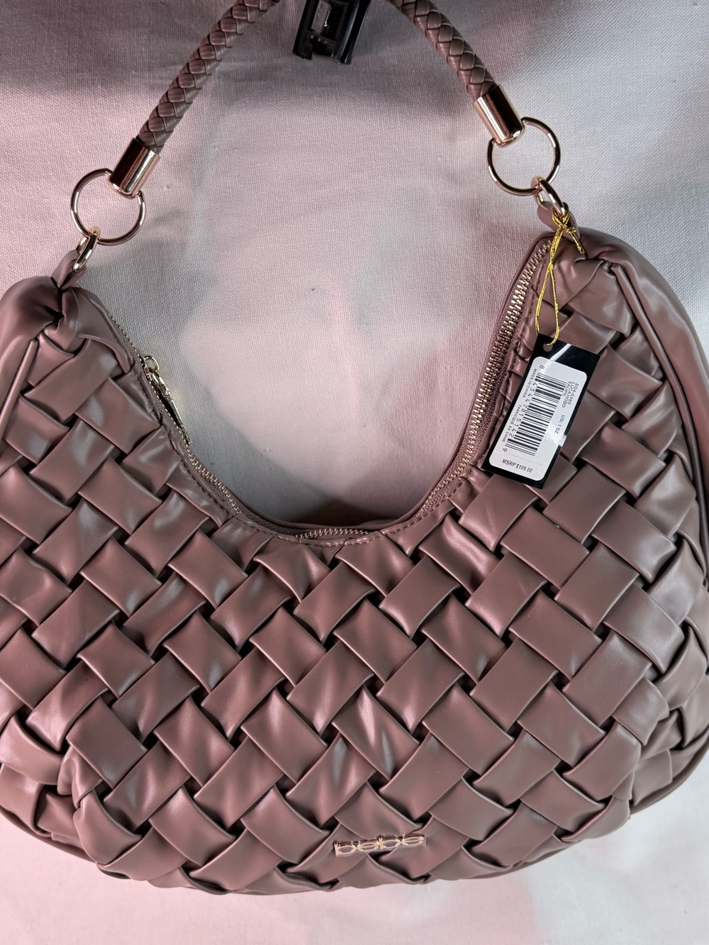 bebe Woven Shoulder Bag in Taupe
